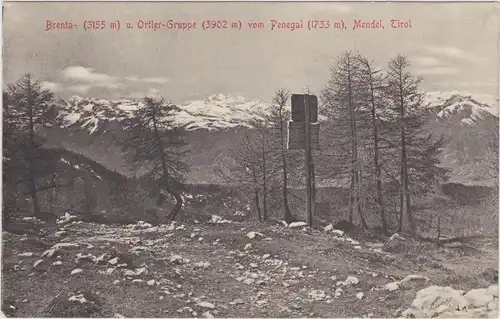 Cartoline Bozen Bolzano Brenta und Ortlergruppe - Weg mit Wegweiser 1913