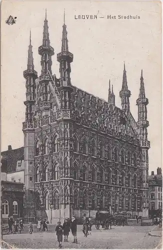 Löwen Partie am Rathaus Louvain Flämisch Brabant 1918