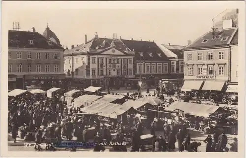 Wiener Neustadt Hauptplatz mit Rathaus, Markttreiben
