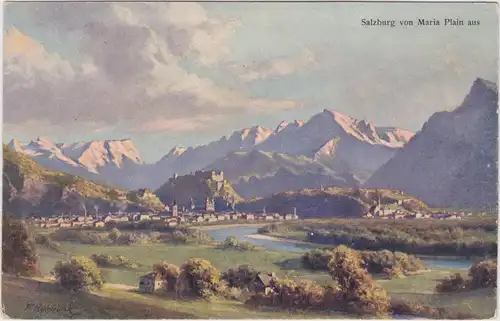 Salzburg Künstlerkarte: Salzburg von Maria Plain aus