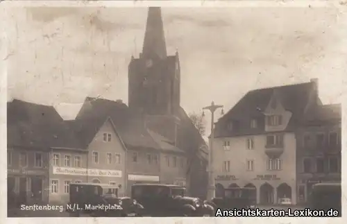 Senftenberg (Niederlausitz) Marktplatz  - Restaurants und Wendische Kirche