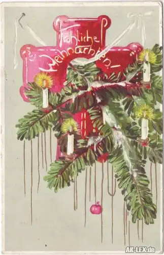  Fröhliche Weihnachten - Präge-Ansichtskarte Tannenzapfen