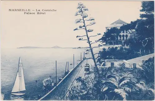 Marseille La Corniche - Palace Hôtel mit Straßenbahn CPA 1914