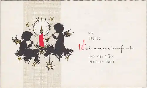  Frohes Weihnachtsfest - Engel und Kerze - Schattenschnitt 1966