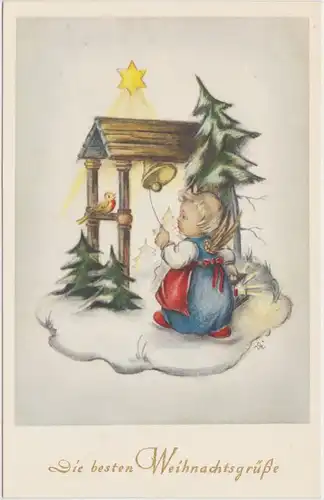 Glückwunsch Weihnachten: Die besten Weihnachtsgrüße Engel Glockenläuten 1957