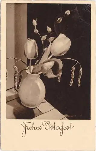 Glückwunsch: Frohes Osterfest - Tulpen in Vase Zeitgeschichte 1936