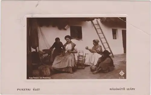  Pusztai Élet Hálókötö Leány  Typen Magyar Vintage Postcard Puszta 1910