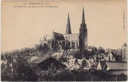 Chartres La Cathédrale, vue  du Pont de Mainvillers Chartres Eure-et-Loir 1913