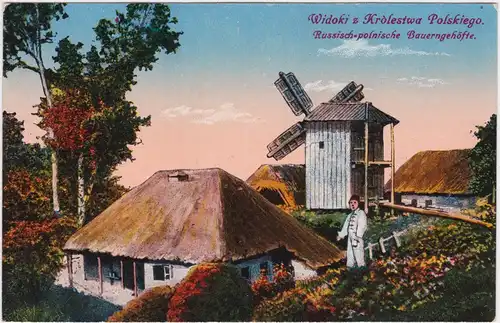Polen (Allgemein) Bauerngehöft mit Windmühle