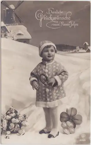  Herzliche Glückwünsche zum Neuen Jahr - Kind und Windmühle 1918