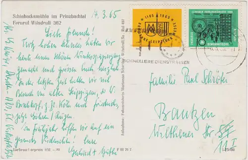 Kleinschönberg-Klipphausen Partie an der Schiebocksmühle - Prinzbachstal 1965