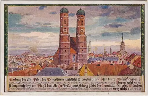München Sankt Peter (Alter Peter) mit Spruch (Künstlerkarte) 1922