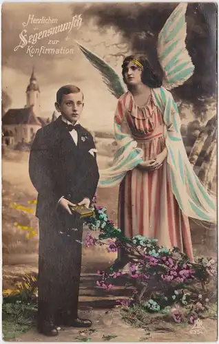  Glückwunsch Konfirmation - Junge und Engel 1918