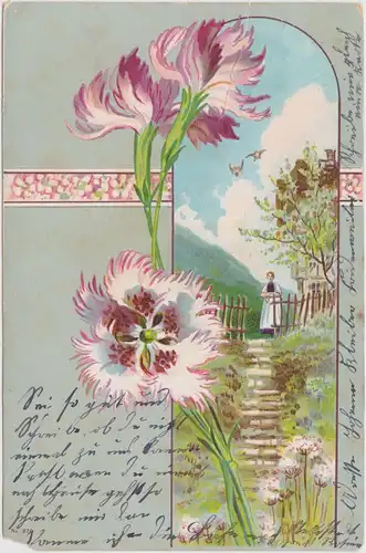  Künstlerkarte - Blume und Frau