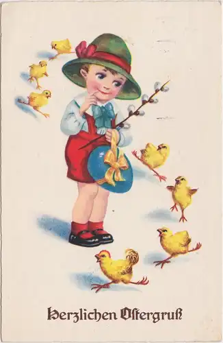  Ostergrüße - Illustr. Kind mit Enten 1932