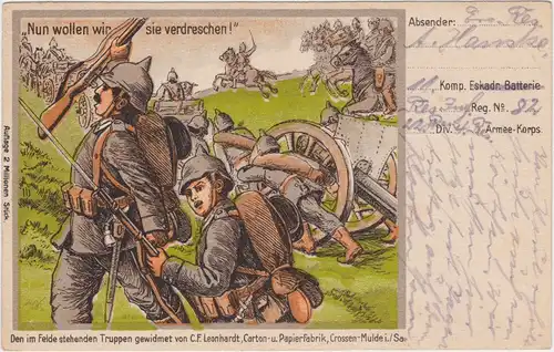  Illustr. Soldaten im Feld "Nun wollen wir sie verdreschen!" 1915