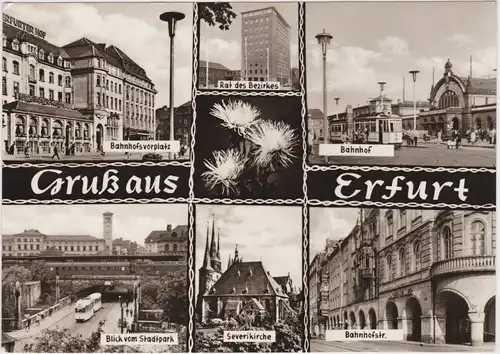 Erfurt Mehrbild: Bahnhof, Park, Bahnhofsvorplatz Foto Ansichtskarte 1965