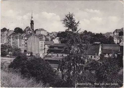 Radeberg Blick auf die Stadt mit Wohnhäusern und Kirche 1961