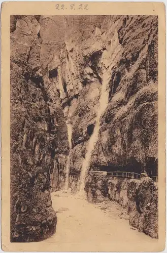 Garmisch-Partenkirchen Partnachklamm: Eiserne Brücke und Wasserfall 1922