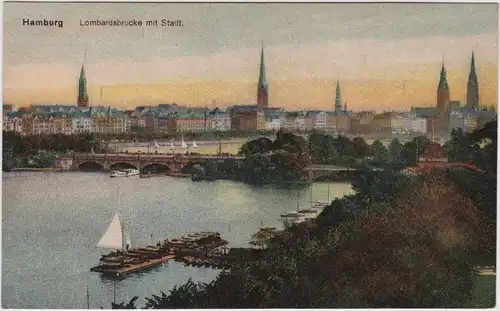 Hamburg Panorama Lombardbrücke 1914