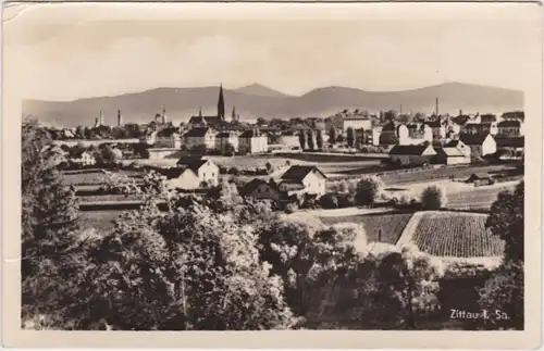 Zittau Blick auf die Stadt Ansichtskarte Oberlausitz 1955