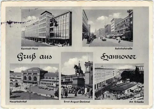 Hannover 5-Bild: Karstadt-Haus, Bahnhofstraße, Hauptbahnhof, Ernst-August-Denkmal, am Krepcke