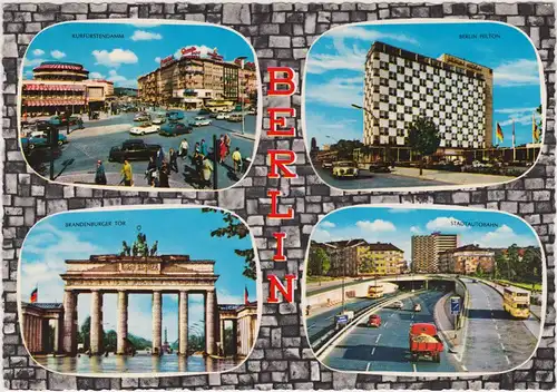 Tiergarten-Berlin 4-Bild: Kurfürstendamm, Brandenburger Tur, Stadtautobahn, Hilton