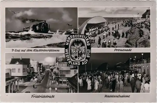 Westerland (Sylt) D-Zug auf dem Hindenburgdamm, Friedrichstraße, Promenade und Nachtaufnahme