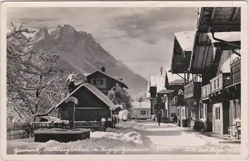 Garmisch-Partenkirchen Frühlingssttasse im Winter Fotokarte 1955