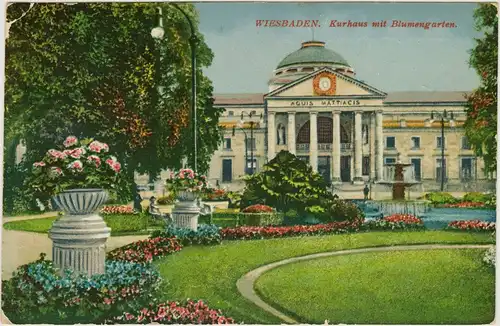 Ansichtskarte Wiesbaden Kurhaus mit Blumengarten 1926