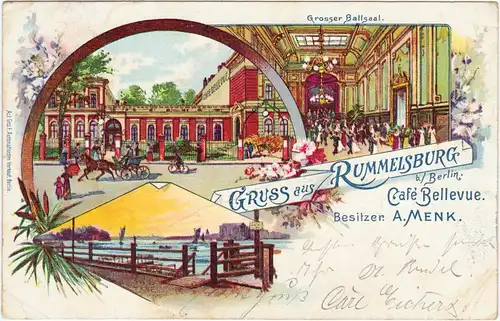 Rummelsburg-Berlin Cafe Bellevue 3 Bild Litho - innen - außen