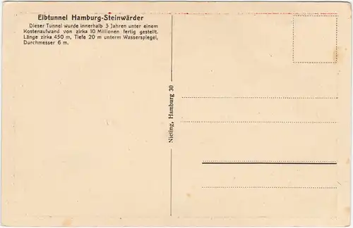 Ansichtskarte St. Pauli Hamburg Innnenansicht Elbtunnel 2 Bild (Patriotika) 1918