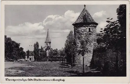 Bad Langensalza Partie an der Stadtmauer mit Marktirche St. Bonifacius 1939