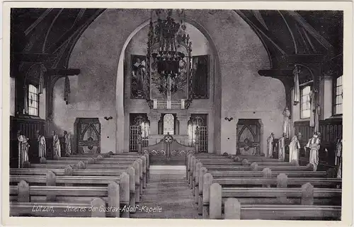 Ansichtskarte Lützen-Wiesengrund Innenansicht Gustav-Adolf-Kapelle 1930