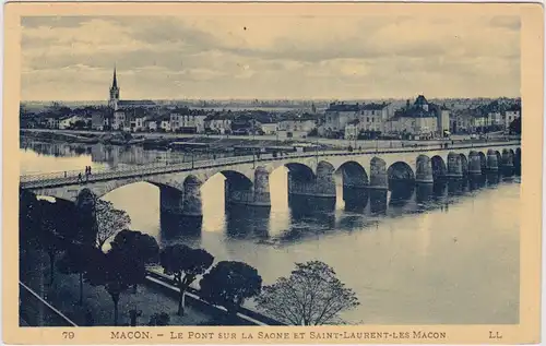Macon Mâcon Le pont sur la saône et Saint-Laurent-Les Maçon 1929