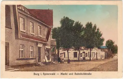 Burg (Spreewald) Borkowy (Błota) Markt und Bahnhofstraße 1920