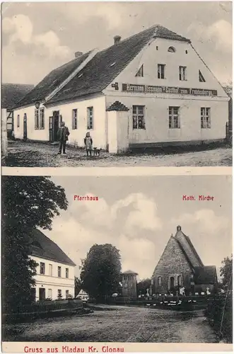 Kladau  Glogau  Kłoda pow. głogowski 2 Bild: Gasthaus, Strasse Głogów 1911