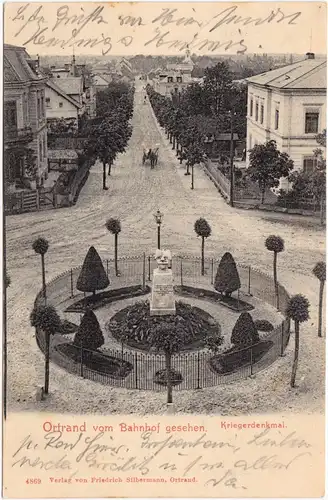 Ortrand Bahnhofstrasse und Kriegerdenkmal 1904