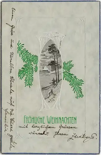  Weihnachten - Gold-Tannenzweige, Jugenstilornament 1905