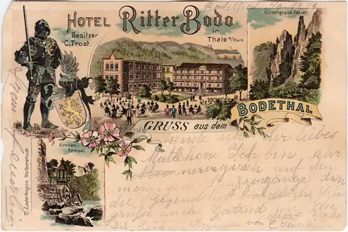Thale (Harz) Mehrbild: Hotel Ritter Bodo, Kronen-Tempel, Hirschgrund-Felsen 1897