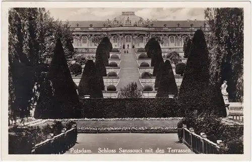 Ansichtskarte Potsdam Schloss Sansouci mit den Terrassen - Foto AK 1928