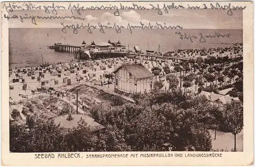 Ahlbeck (Usedom) Partie am  Strand - Seebrücke und Pavillon 1927