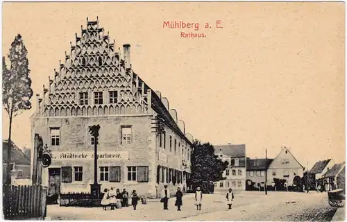 Mühlberg/Elbe Miłota Neustädter Markt und Sparkasse 1913