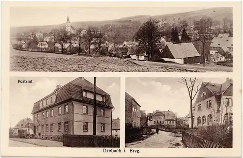 Drebach (Erzgebirge) 3 Bild: Panorama, Postamt und Dorfstrasse 1923
