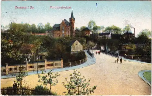 Zwickau Straßenpartie an der Paradiesbrücke 1911