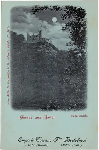 Baden (Bz. Aargau) Schartenfels - Mondscheinlitho 1899