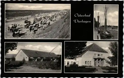 Dierhagen Mehrbildkarte: Hafen, Strand und Gebäude Fotokarte Darß Stralsund 1966