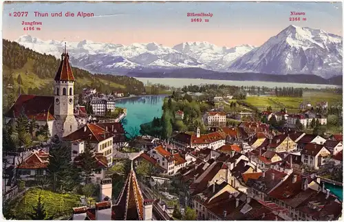 Ansichtskarte Thun Thoune Thun und die Alpen 1918