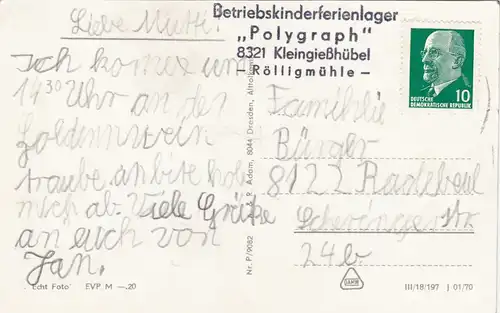 Pfaffendorf-Königstein (Sächsische Schweiz) Barbarine am Pfaffenstein 1970