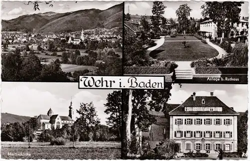 Ansichtskarte Wehr (Baden) Rathaus und Anlagen, Martinskirche 1959